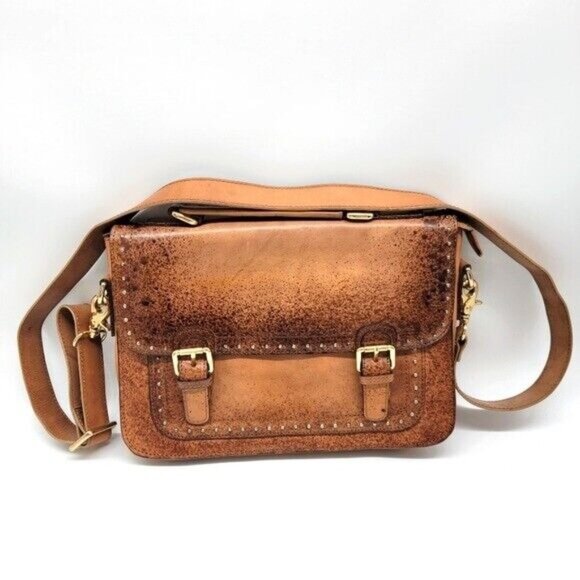 Crest by Olivia Miller Tan Cowhide Studded Embellished Handbag Long Strap Purse - Picture 1 of 9